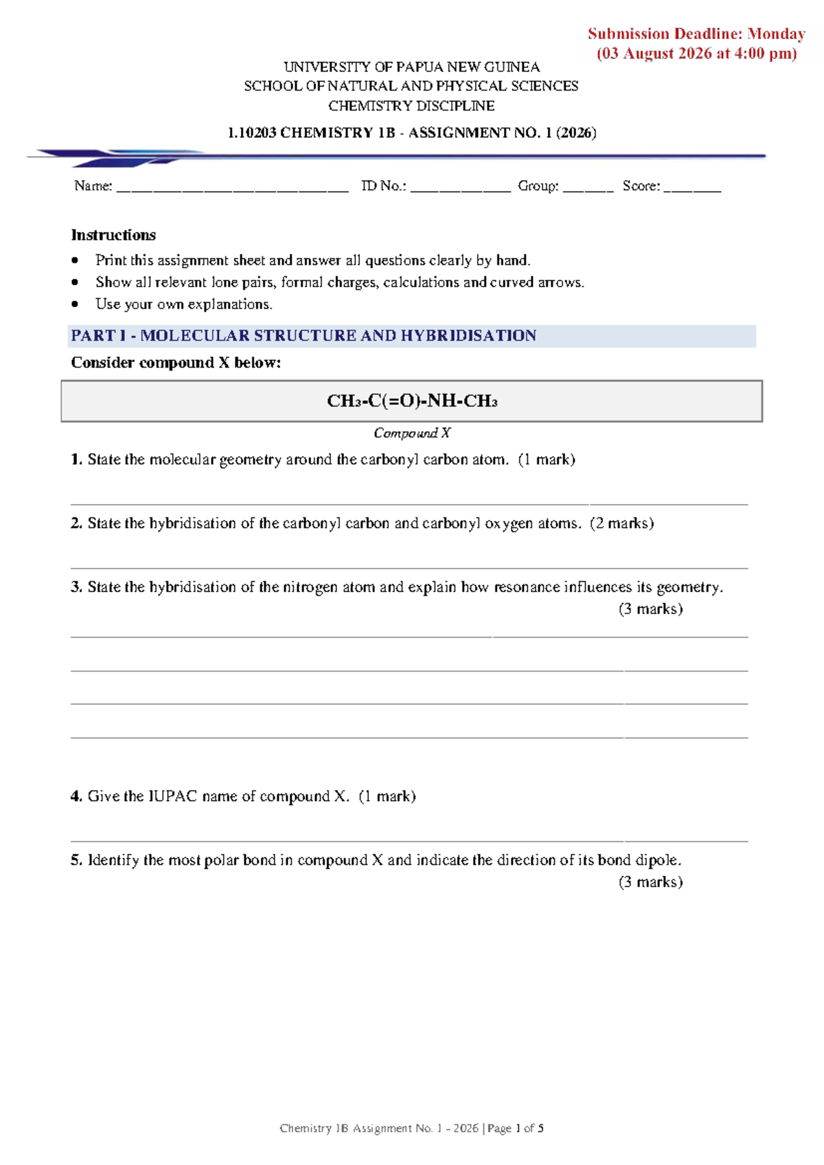 1.10203 Chemistry 1B - Assignment No. 1 (2026) - Studocu
