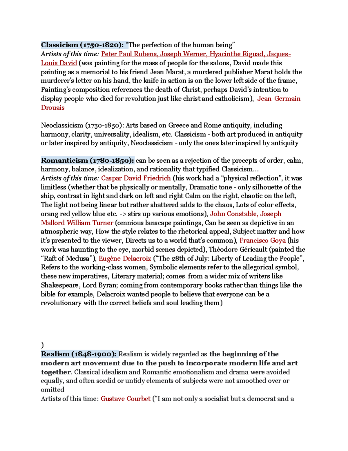 Modern Art Midterm Study - Classicism (1750-1820): “The perfection of ...