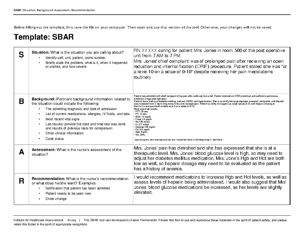 Mod 2 - SBAR Communication Tool - Activity 4 Guide - Studocu