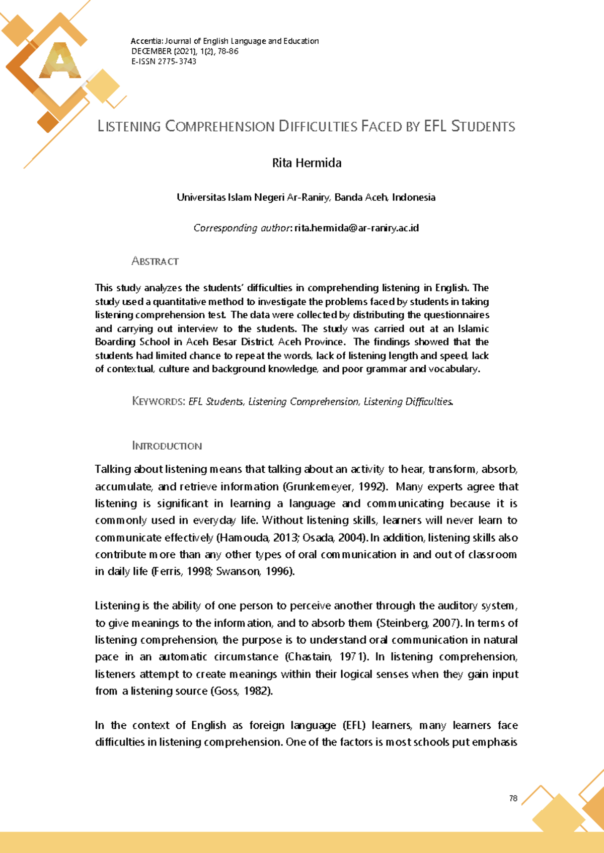 EFL Listening Comprehension Challenges: Insights & Strategies - Studocu