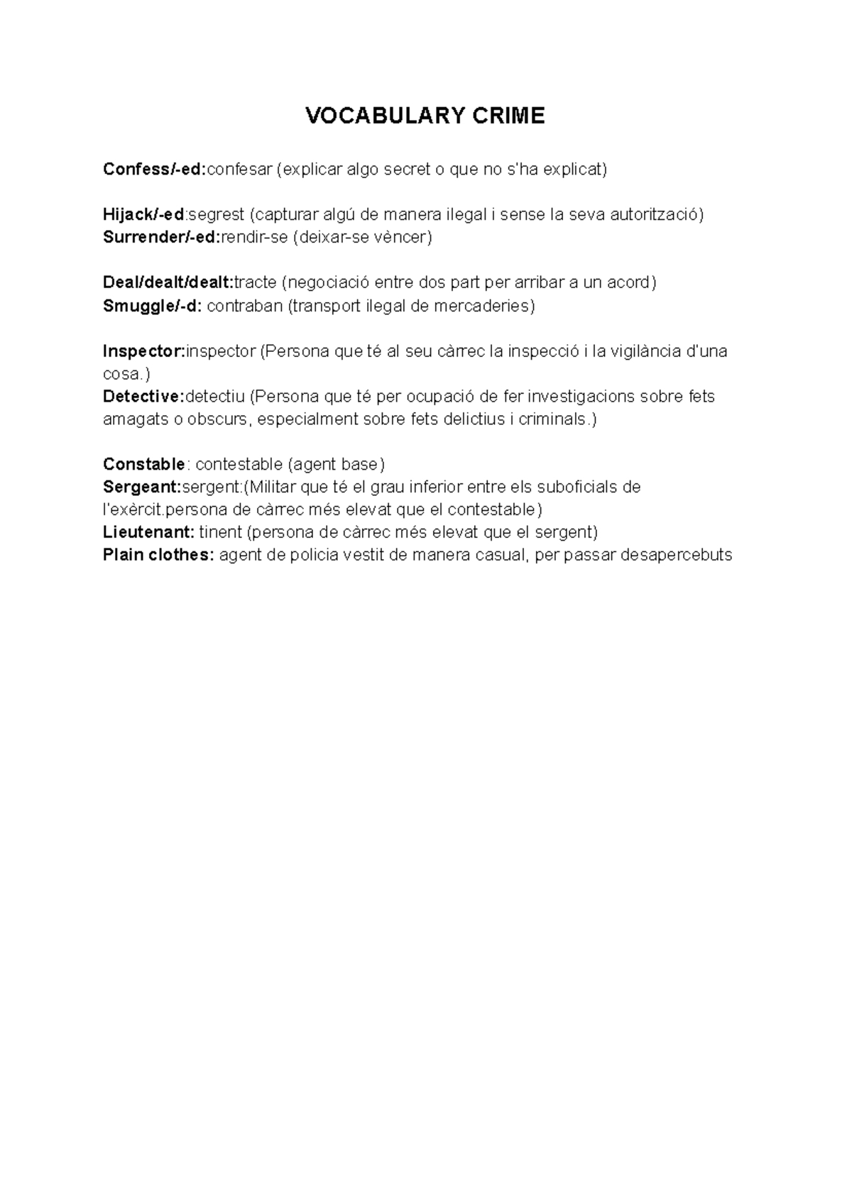 VOCABULARY CRIME: Key Terms and Definitions for Law Enforcement - Studocu