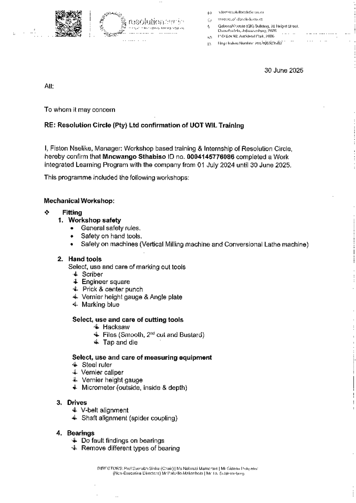 MUT WIL Logbook 2024/2025 for Mechanical Engineering Students - Studocu