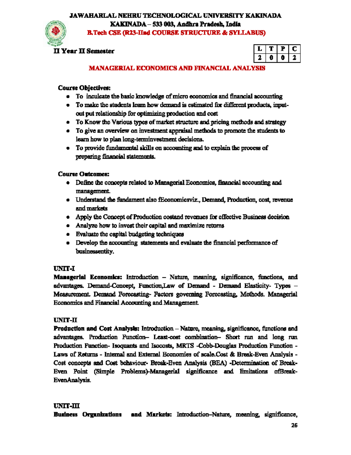 B.Tech CSE II Year II Semester Course Structure Syllabus - Studocu