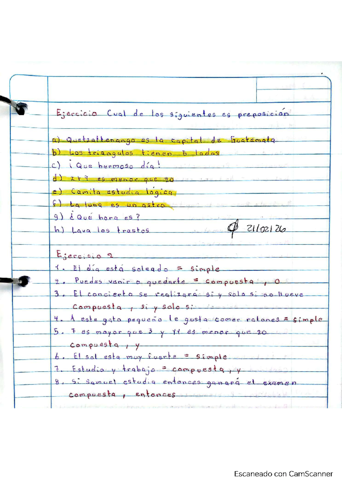 Tarea 2 - Ejercicios de Preposiciones y Oraciones Compuestas - Studocu