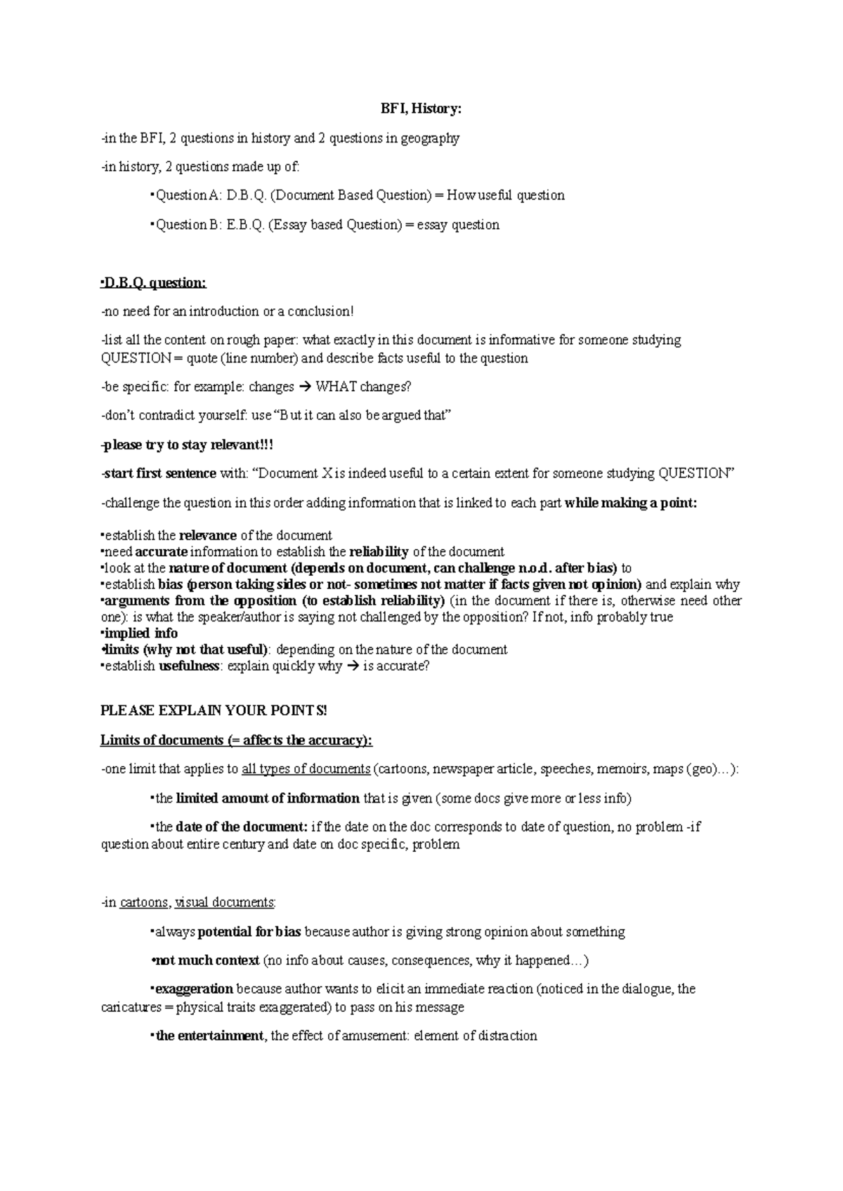 BFI History Notes: How to Tackle DBQ & EBQ Questions - Studocu
