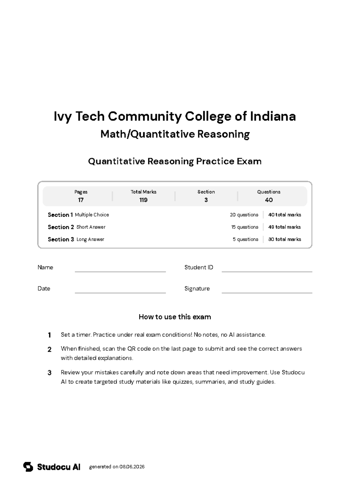 Quantitative Reasoning Practice Exam - Studocu