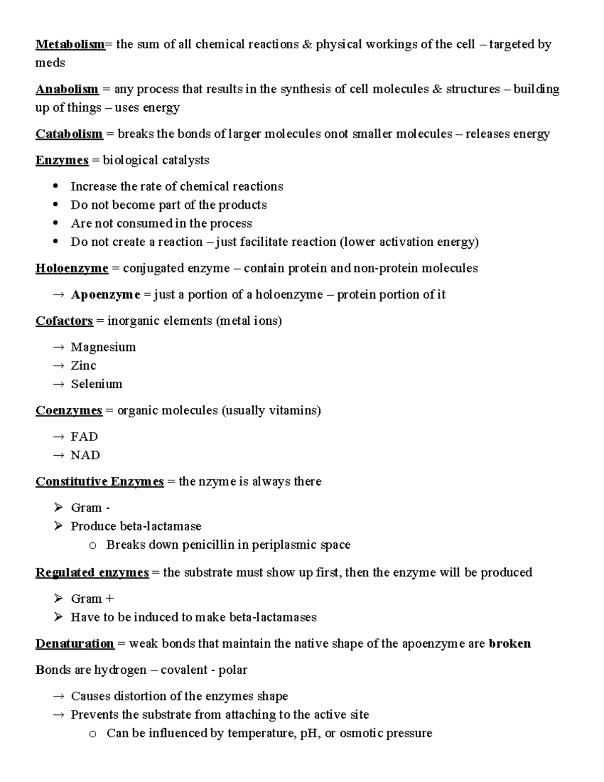 Bio 101: Micro Chapter 7 Study Guide on Enzymes and Metabolism - Studocu