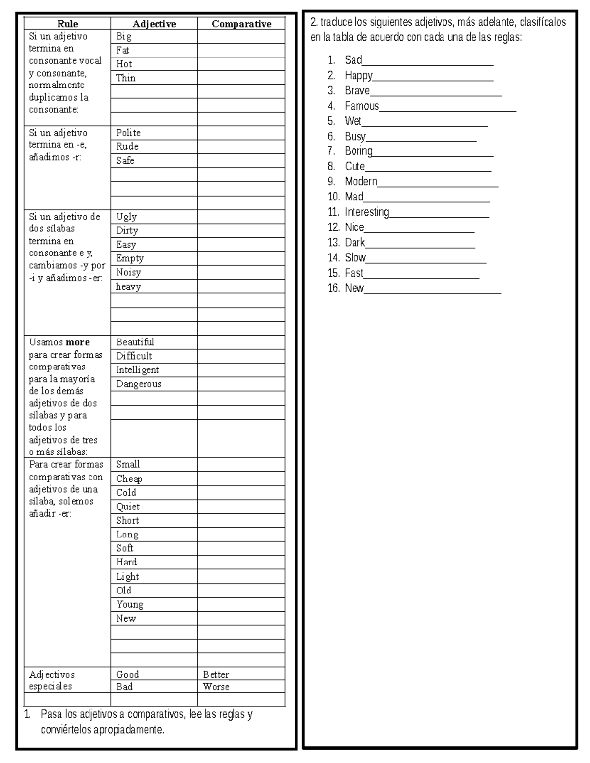 Comparative Adjectives Rules and Exercises - TASK 10TH - Studocu