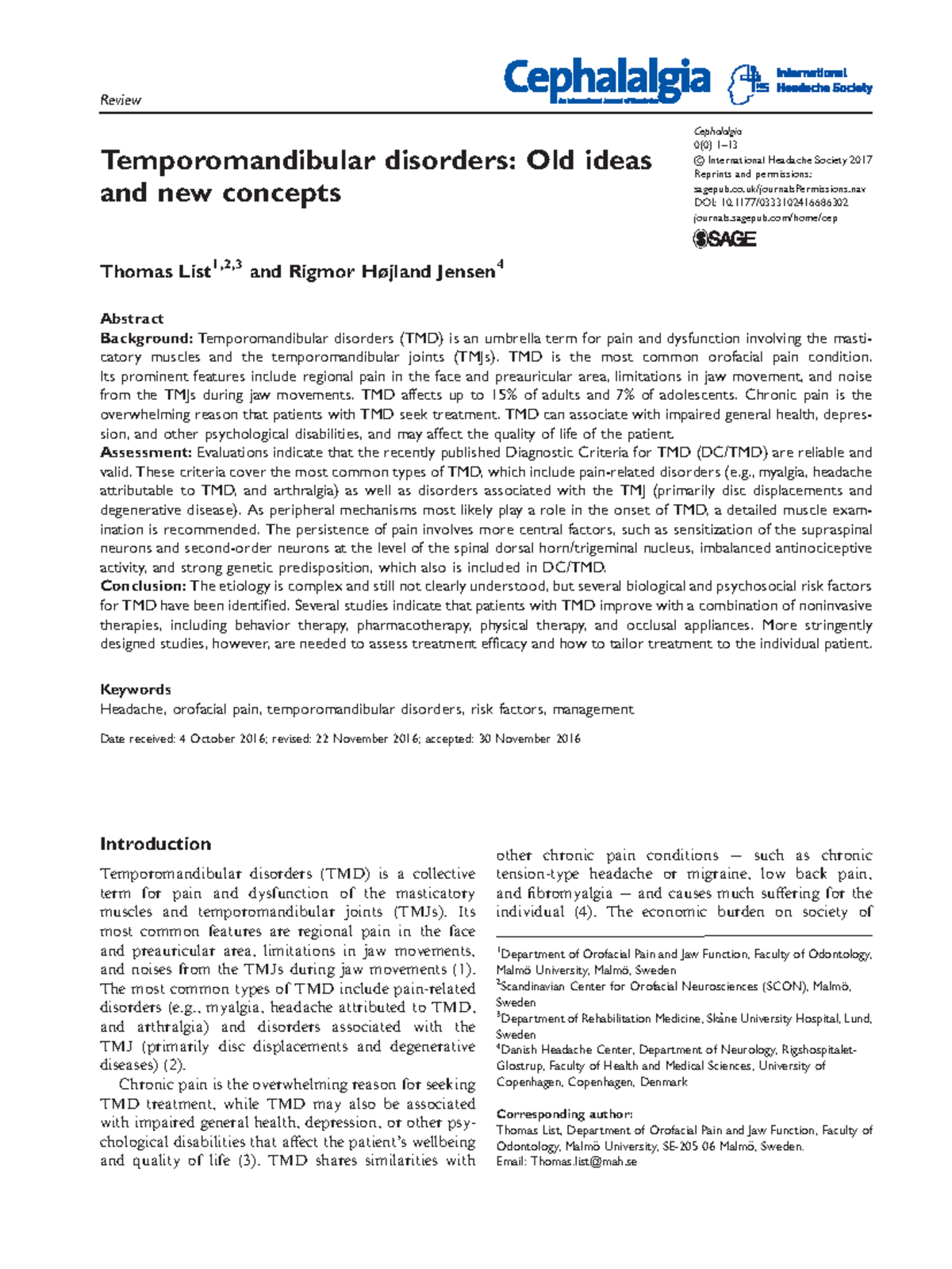 Temporomandibular Disorders: Insights and Advances in TMD Management ...