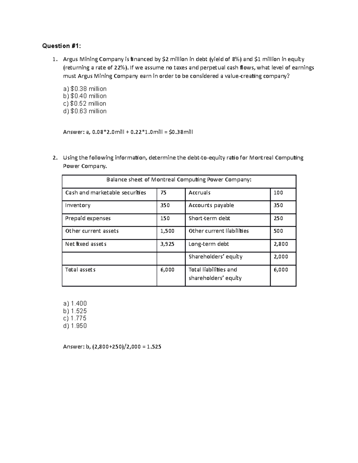 FINC 301 Final Exam: Questions & Answers on Capital Structure - Studocu