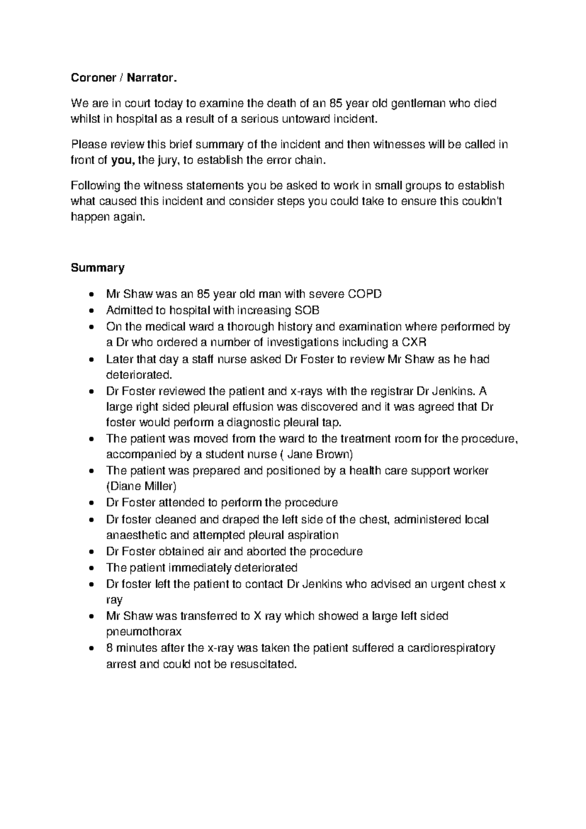 Coroners court story - Coroner / Narrator. We are in court today to ...