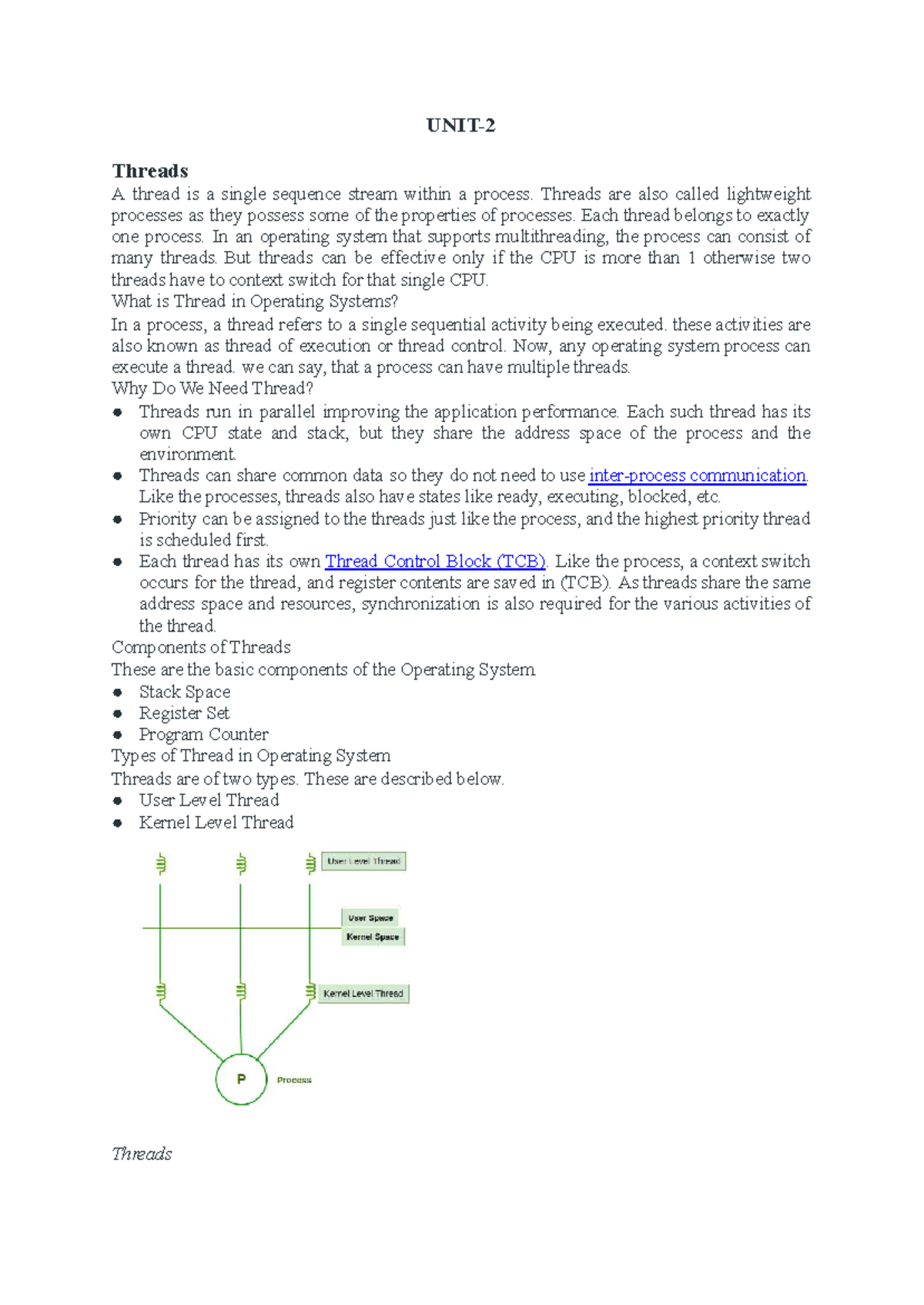 OS UNIT 2 - Threads and CPU Scheduling Notes - Studocu