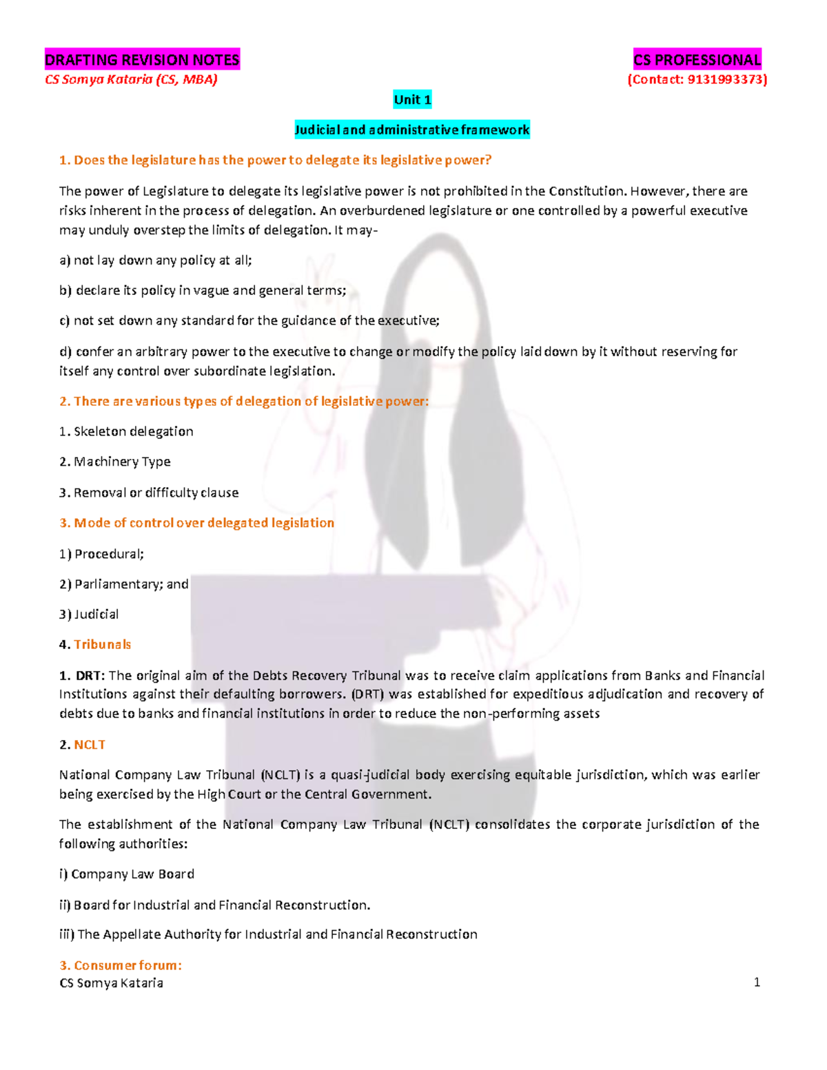 Drafting Revision Notes for CS Professional (CS) - Studocu