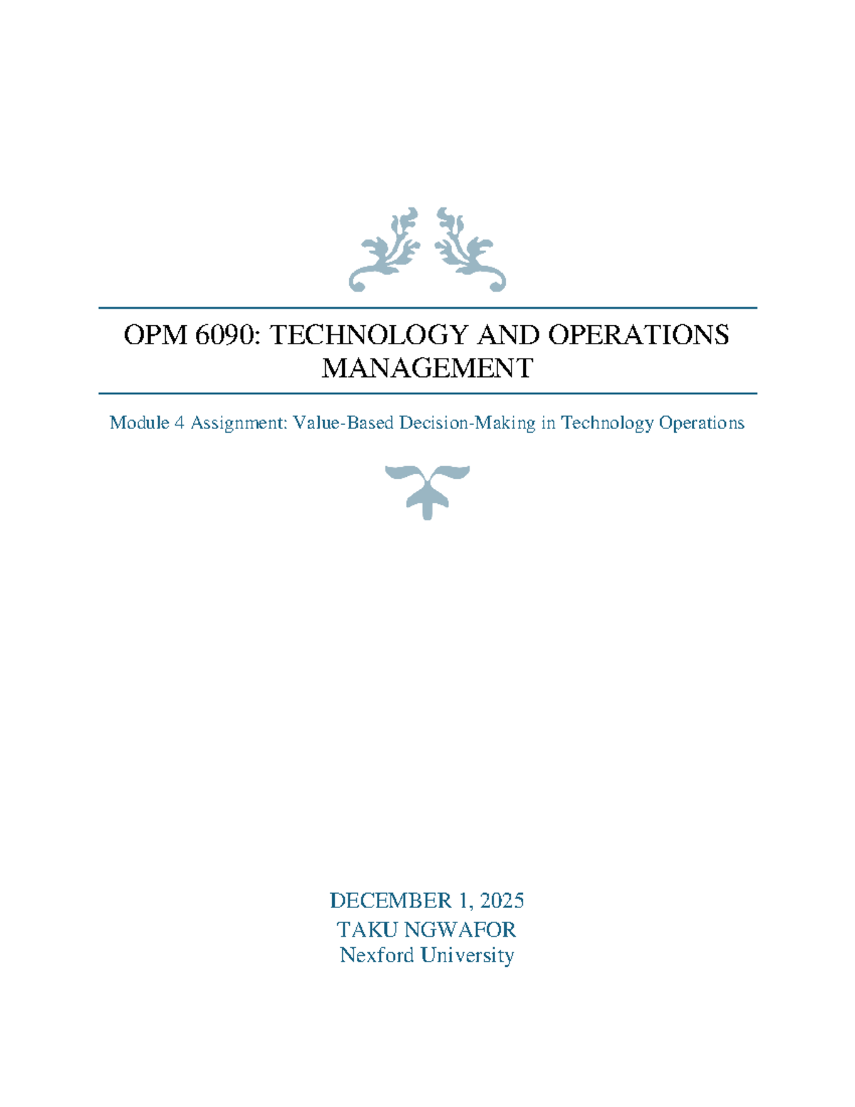 OPM 6090: Module 4 Assignment on Automation & Vendor Evaluation - Studocu