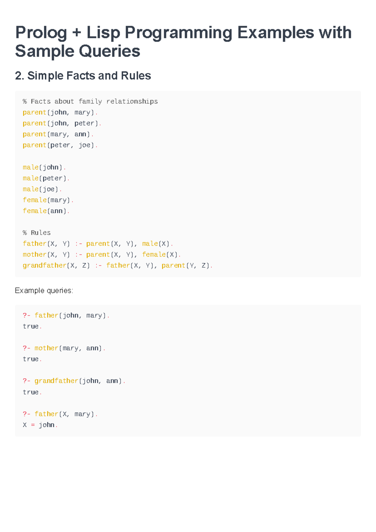 AI Programming Examples: Prolog & LISP Concepts and Applications - Studocu