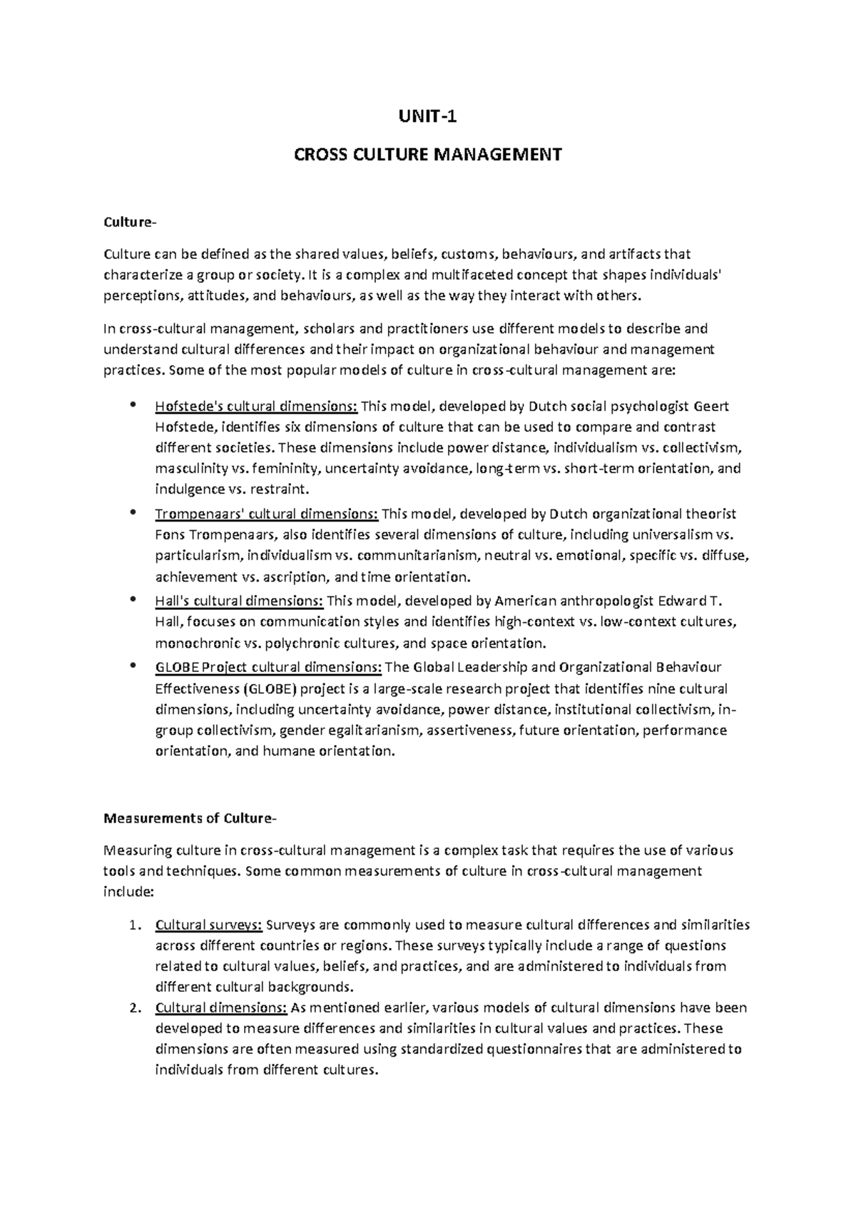CCM UNIT 1: Understanding Cross-Cultural Management Concepts - Studocu