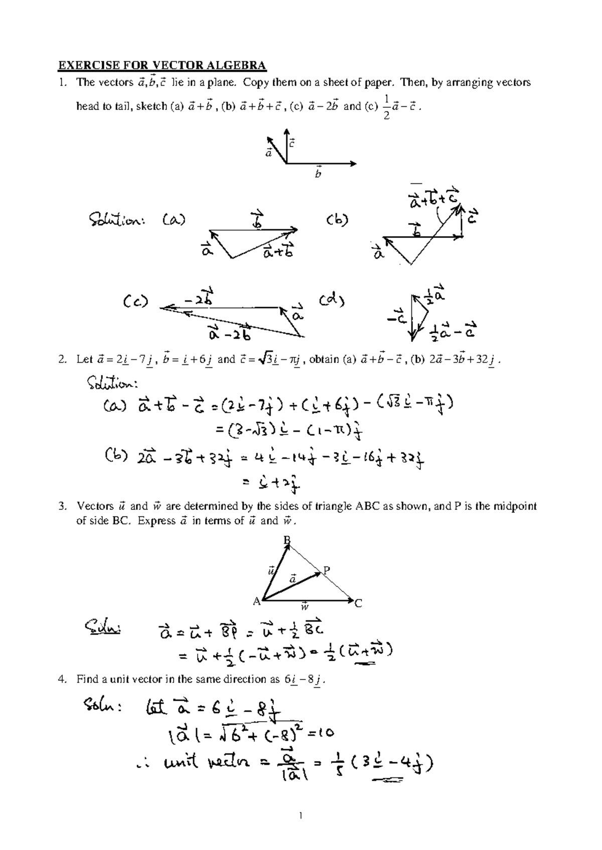 Vectors - Prep Exercises for Math Poly Students - Studocu