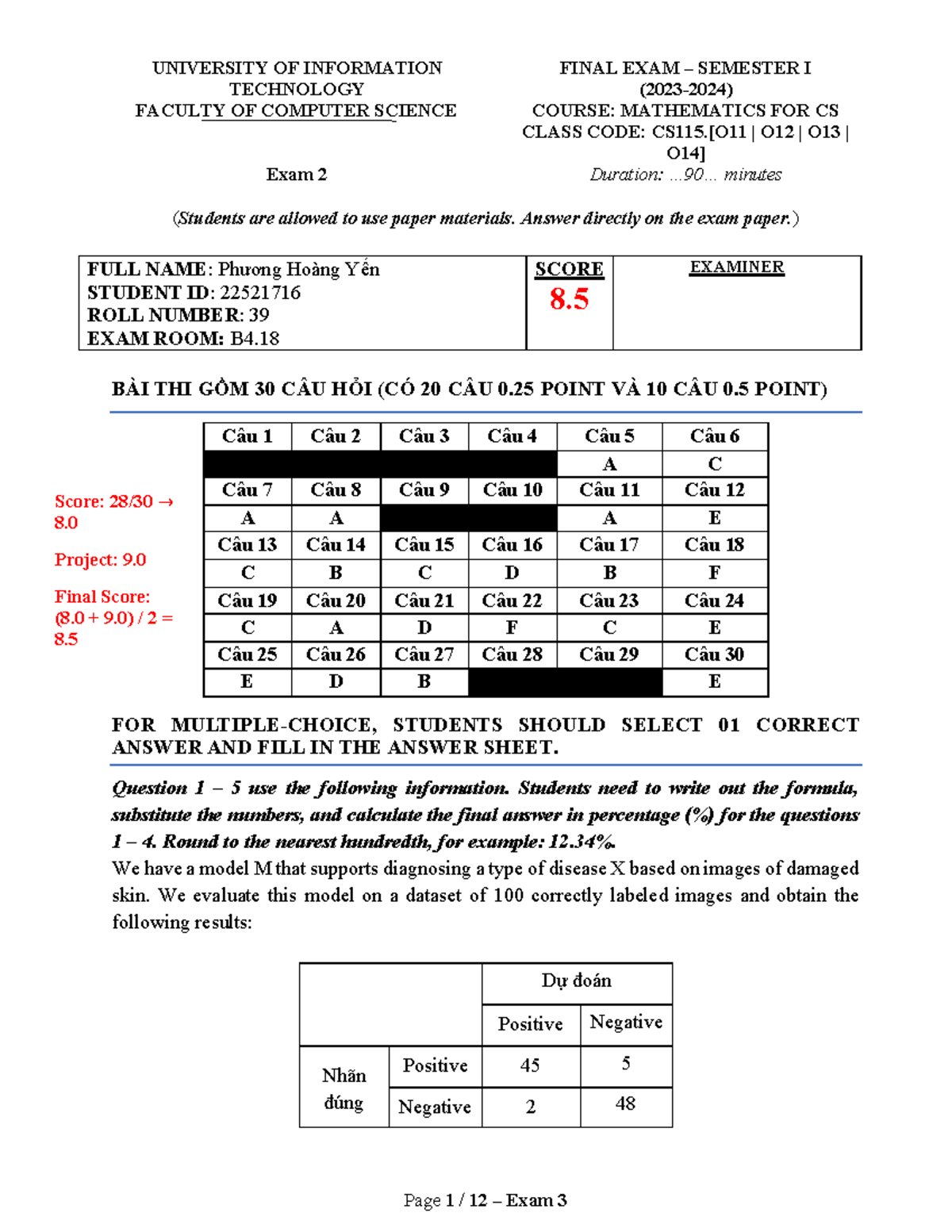 CS115 Final Exam - Mathematics for CS (O12 O13) - Semester I - Studocu