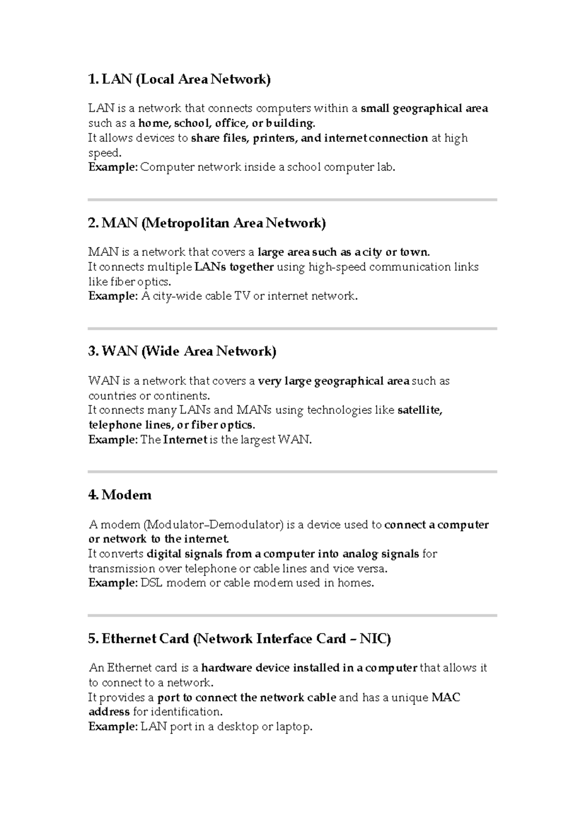 Computer Network Terminology: LAN, MAN, WAN & Devices - Studocu
