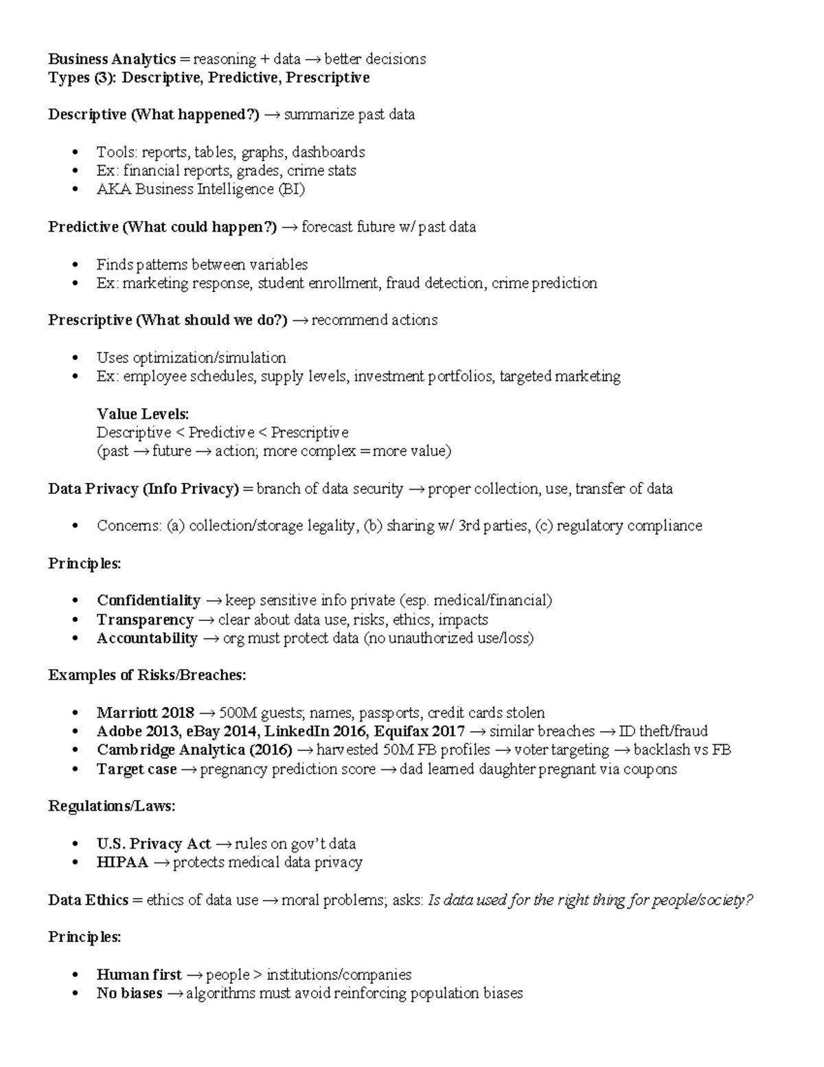 Business Analytics & Ethics Overview: Key Concepts & Tools (BA 101 ...