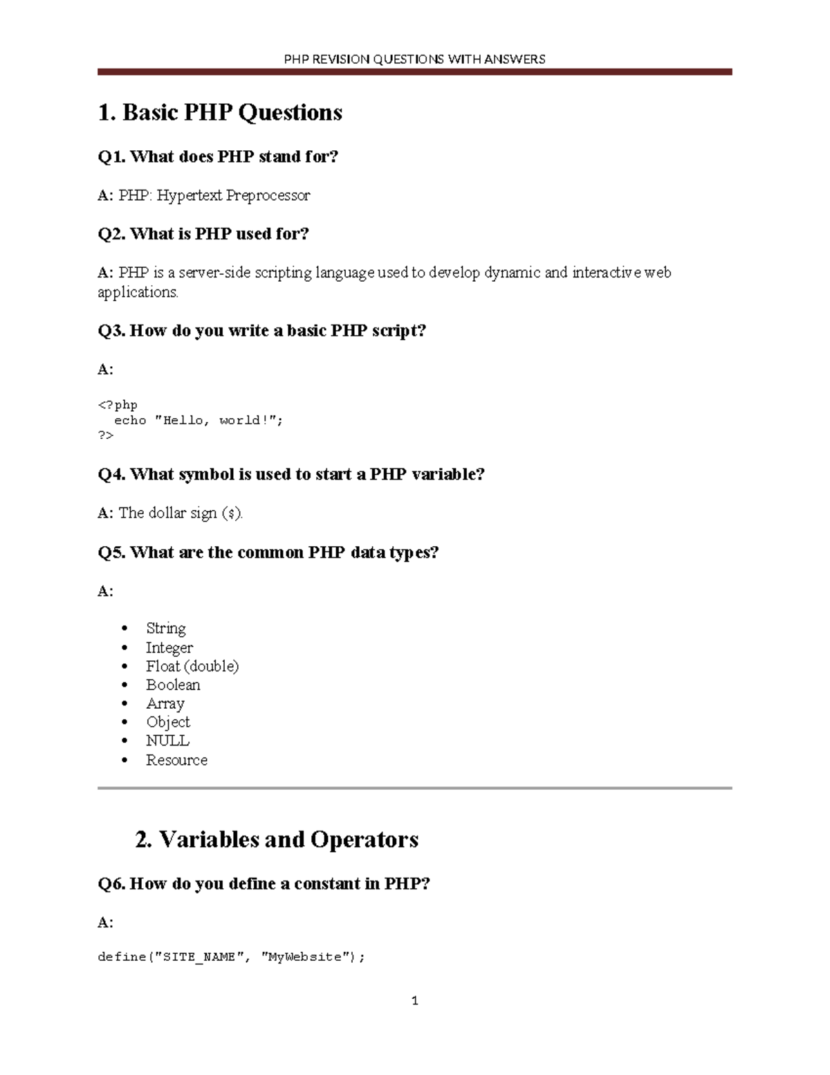 PHP REVISION QUESTIONS & ANSWERS: A Comprehensive Guide - Studocu