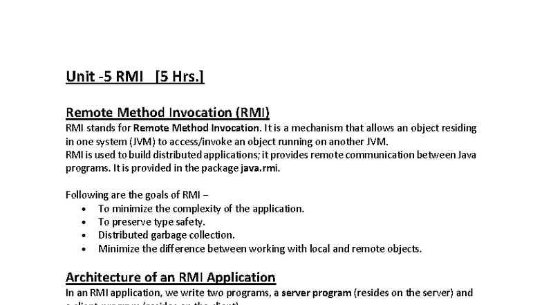 Unit 5: RMI and CORBA Overview and Key Concepts - Studocu
