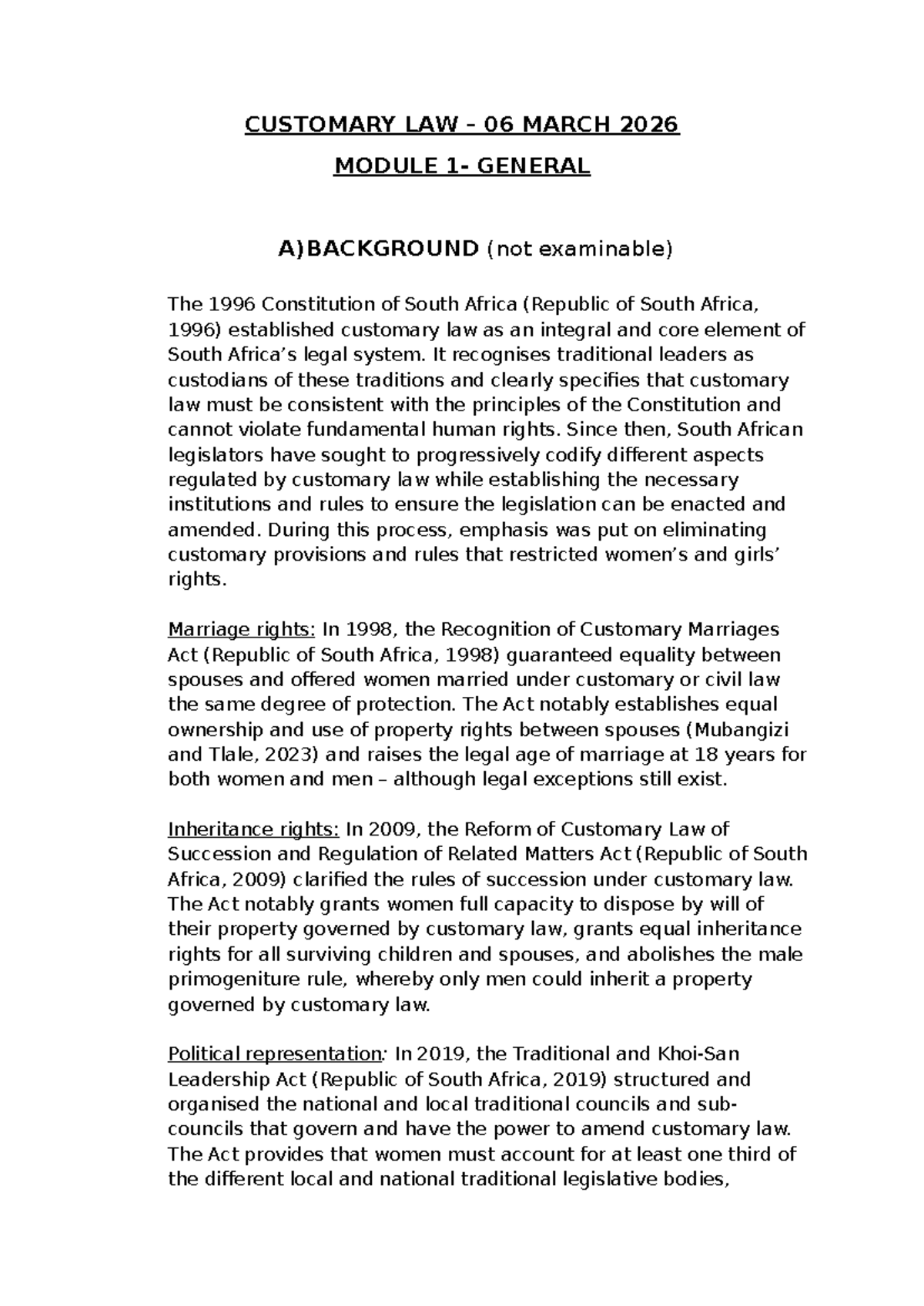 Customary Law Overview: Key Developments & Legal Reforms (Module 06 ...