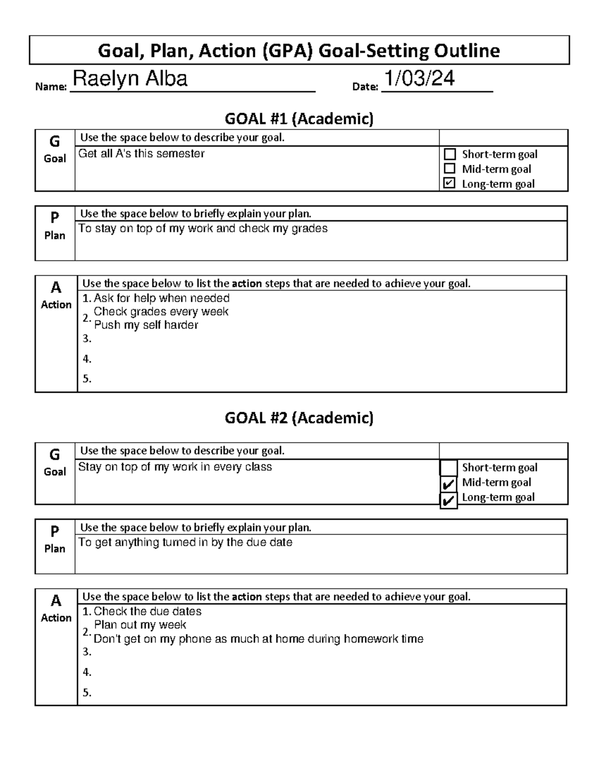 GPA Goal-Setting Outline: Academic, Personal & Community Goals - Studocu