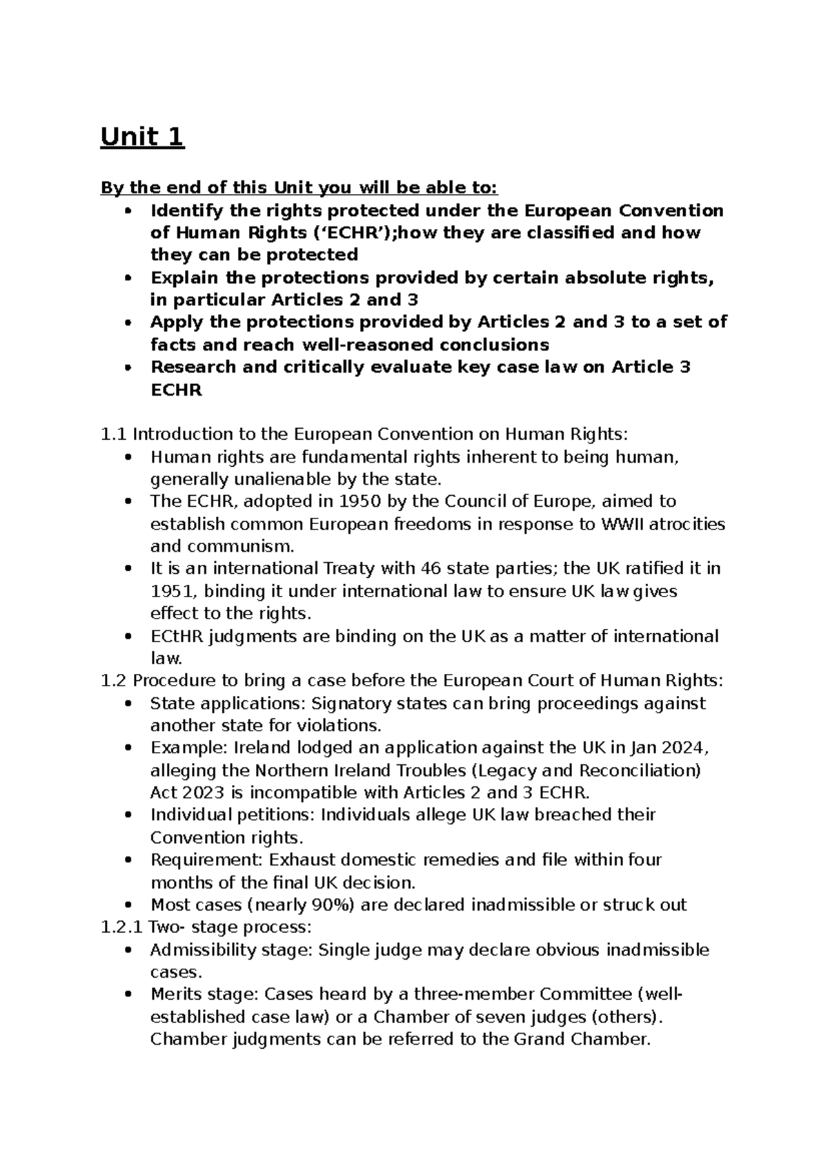 Unit 1: Understanding the European Convention on Human Rights - Studocu