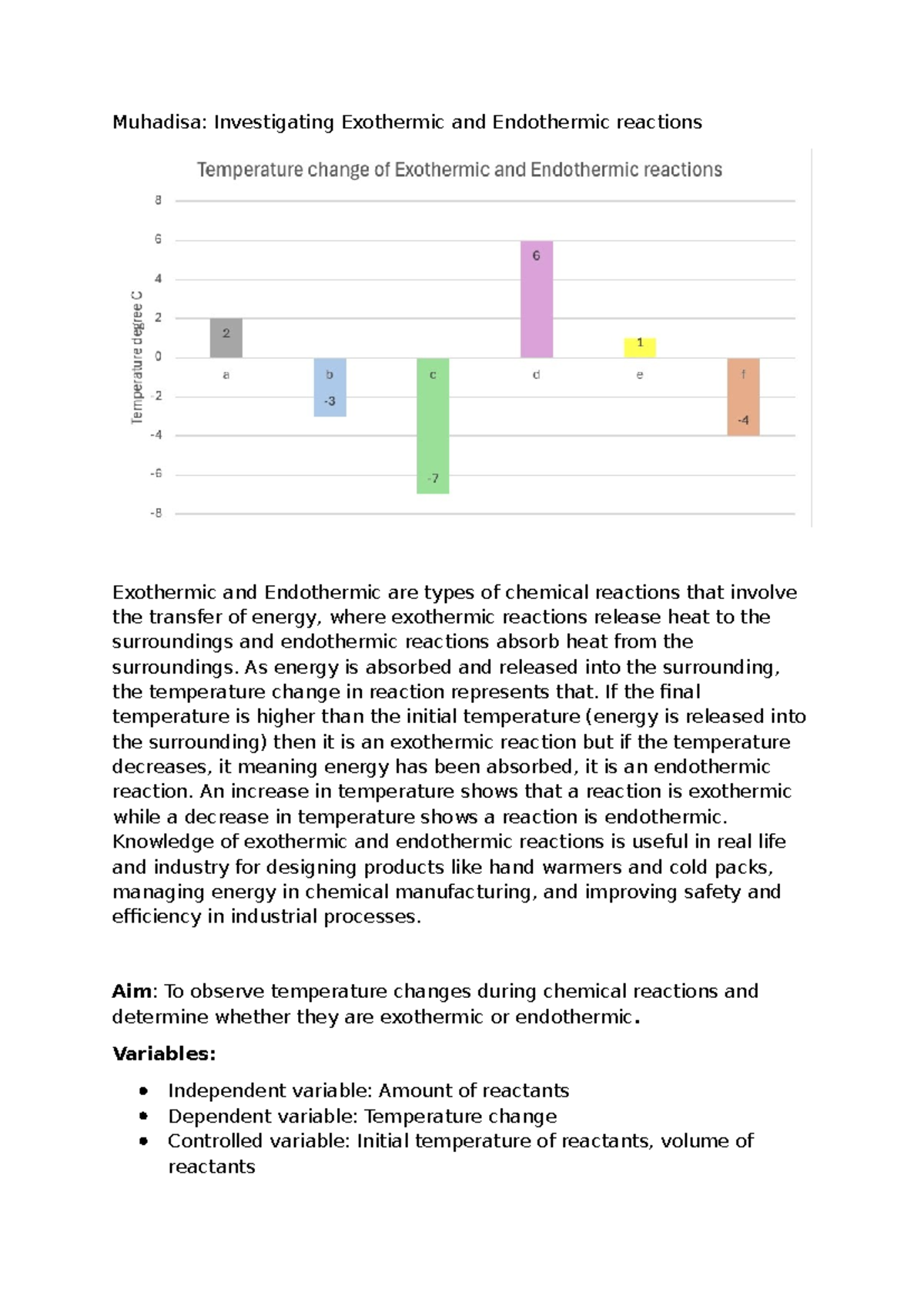 Muhadisa: Exothermic and Endothermic Reactions Analysis - Studocu