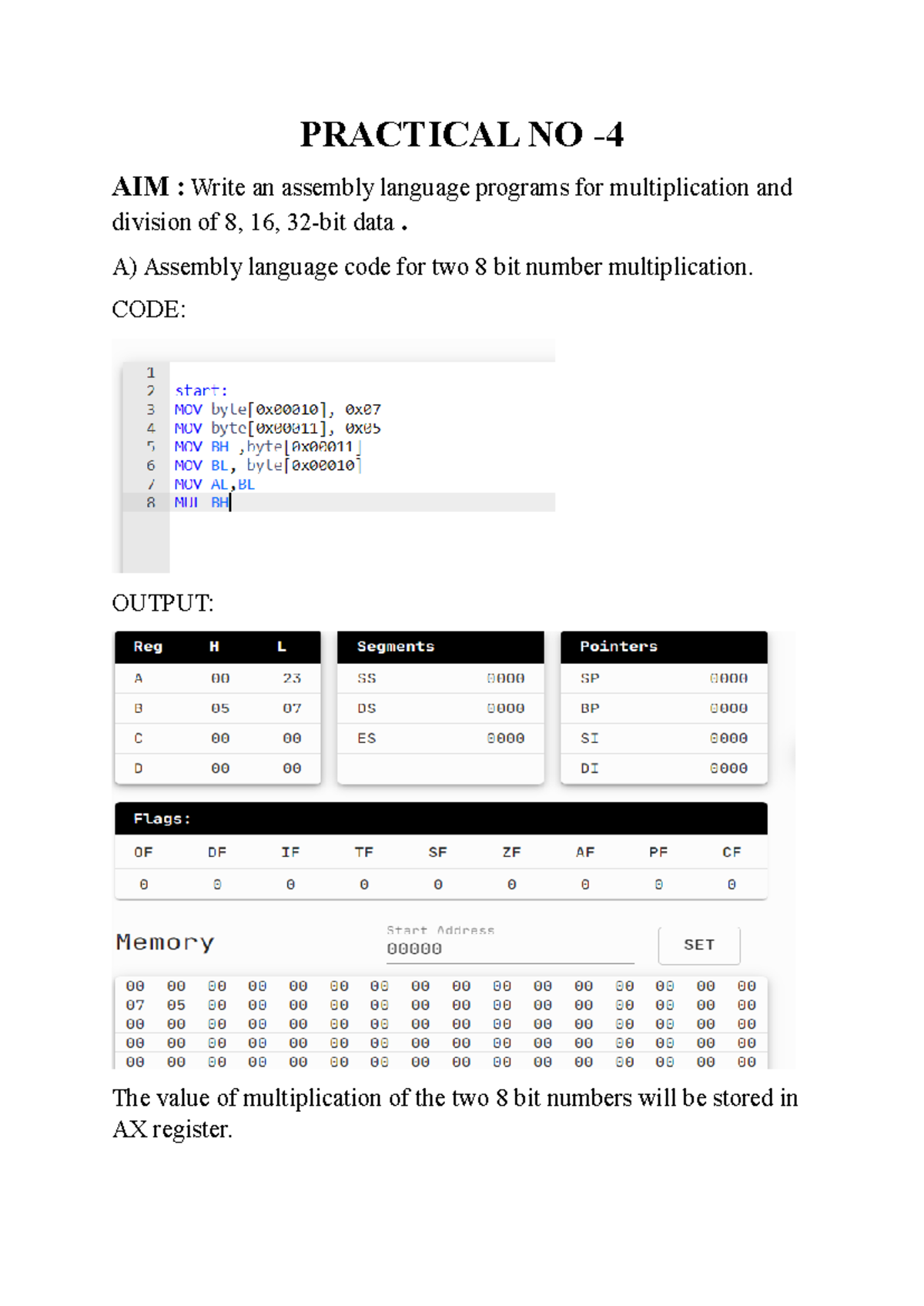 Micro Exp 2: Assembly Language for Multiplication and Division - Studocu