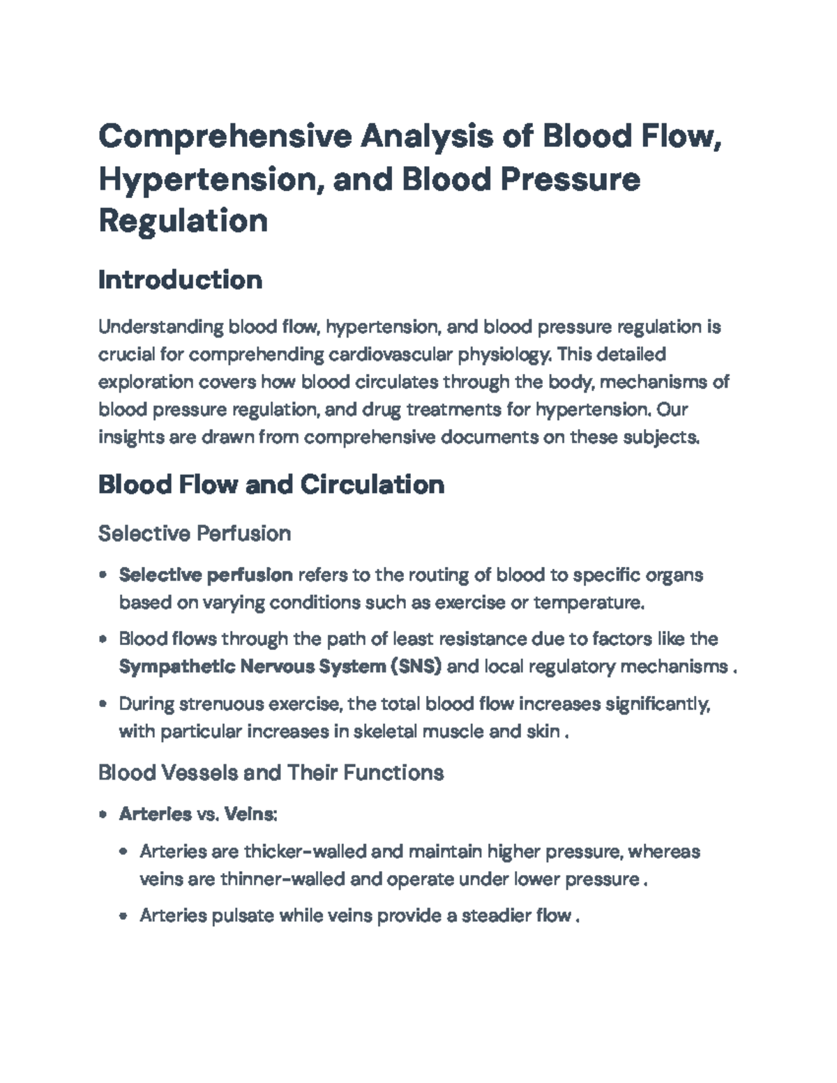 Comprehensive Analysis of Blood Flow and Hypertension Regulation ...