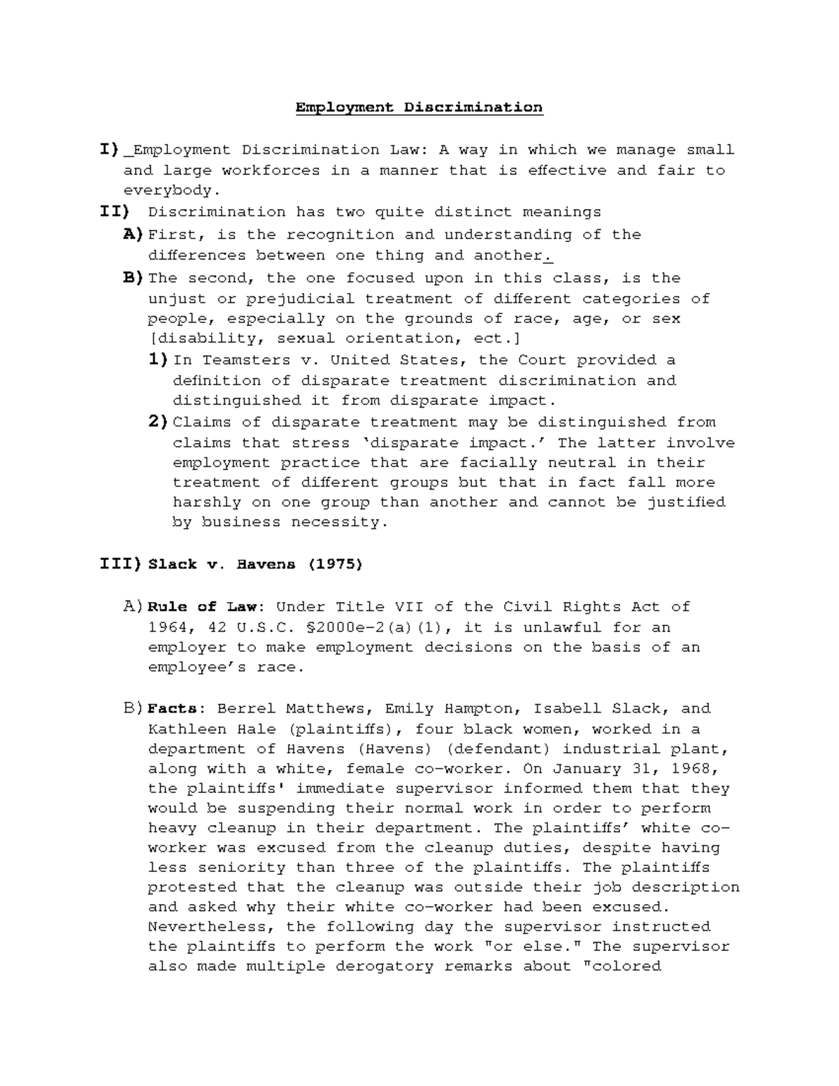 Employment Discrimination Law: Understanding Key Concepts & Cases - Studocu