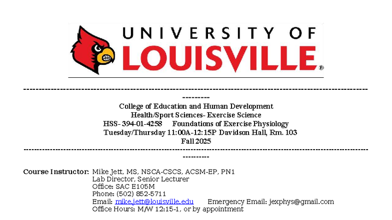 HSS 394: Foundations of Exercise Physiology Syllabus - Fall 2025 - Studocu