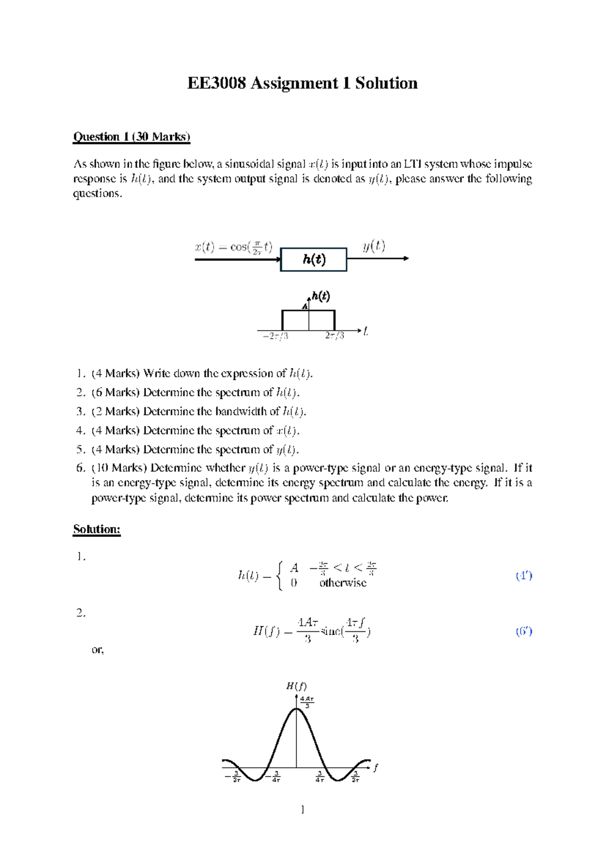 EE3008 Assignment 1 Solutions: LTI System Analysis and FM Signal - Studocu