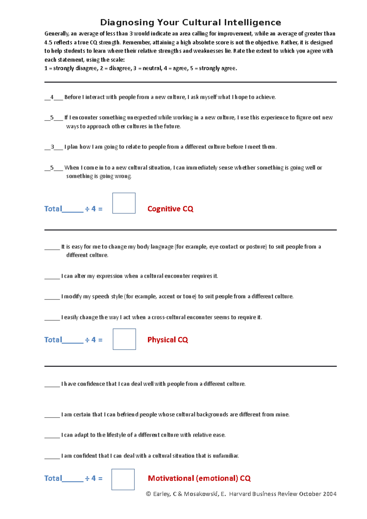 Cultural Intelligence Assessment: Understanding Your CQ Levels - Studocu