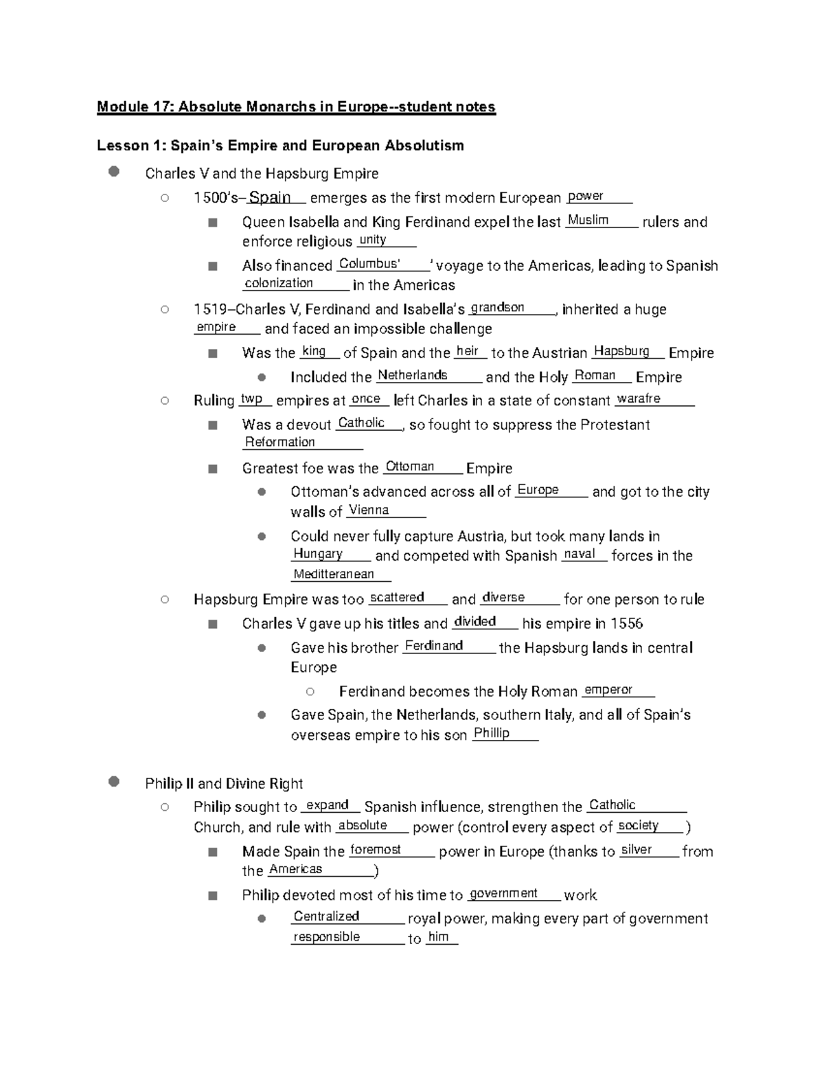 Module 17: Lesson Notes on European Absolutism and Monarchs - Studocu