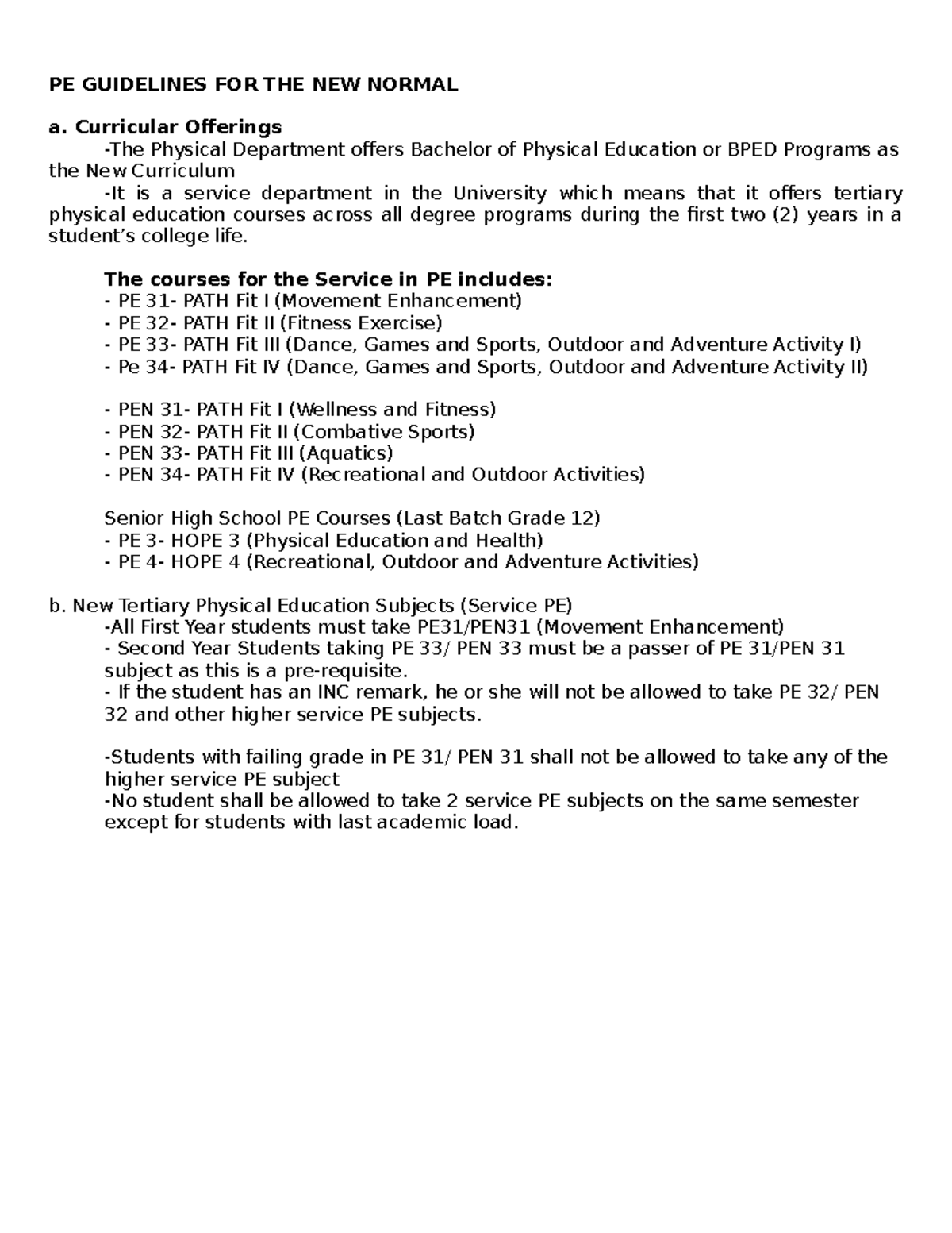 Physical Education Notes - PE GUIDELINES FOR THE NEW NORMAL a ...
