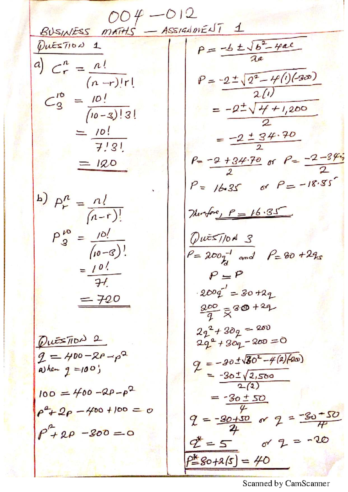 Business Maths Assignment 1 - Business mathematics and statistics - N ...