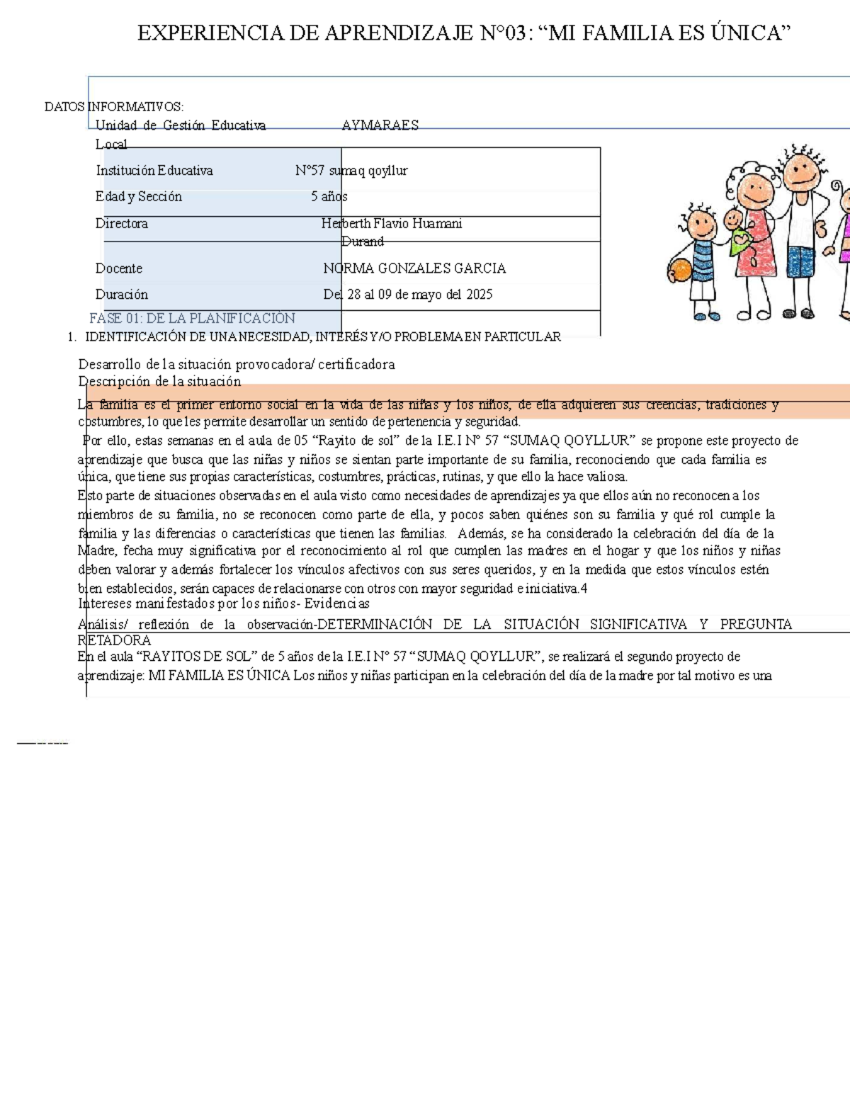 EXPERIENCIA DE APRENDIZAJE: FAMILIA ES - Proyecto Educativo 5 AÑOS ...