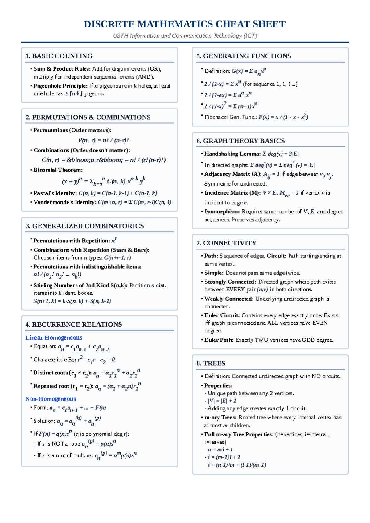 Discrete Mathematics Cheat Sheet - ICT 1 - Studocu