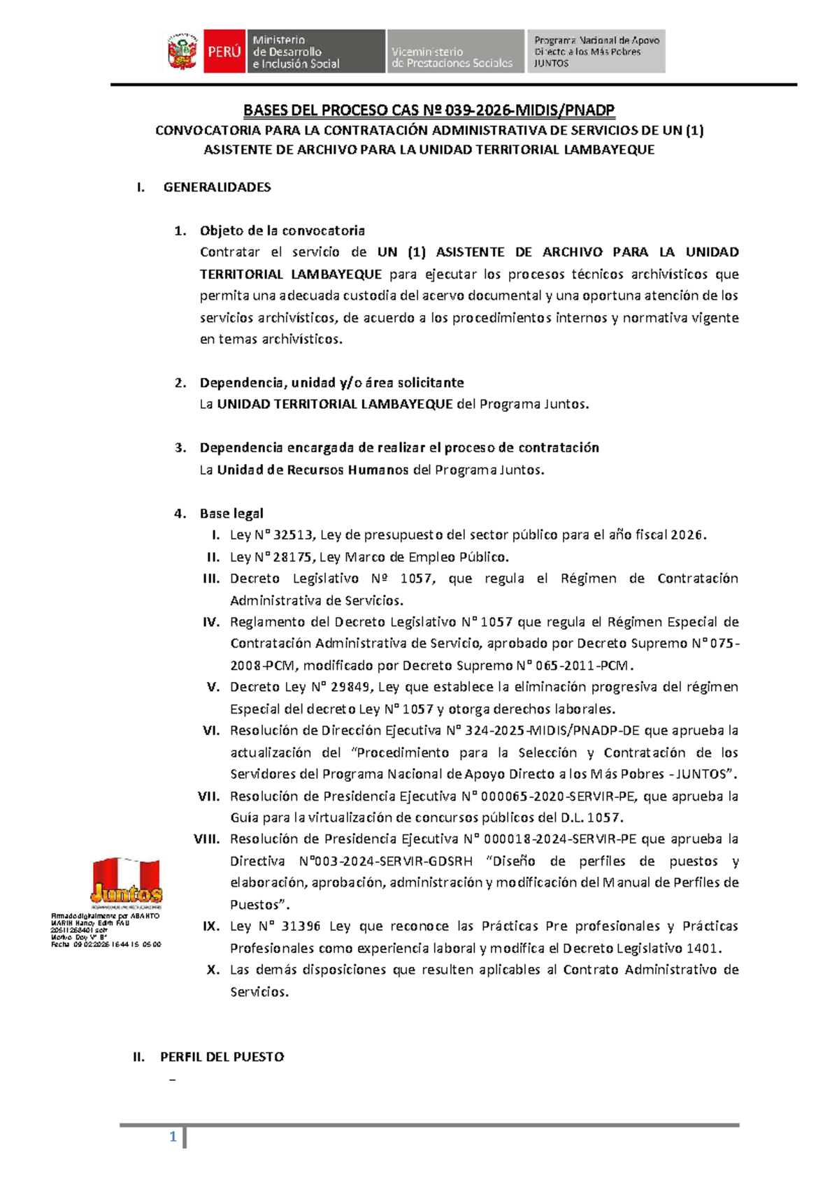Bases de la Convocatoria CAS Nº para Asistente de Archivo - Lambayeque ...