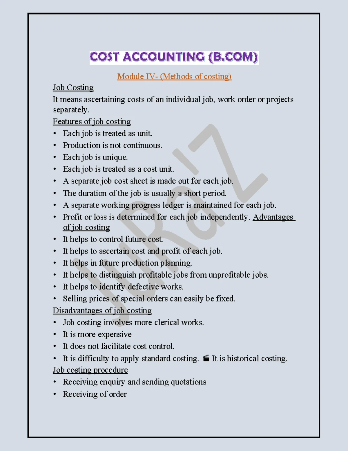 COST 101: Short Notes on Cost Accounting Module I - Introduction - Studocu