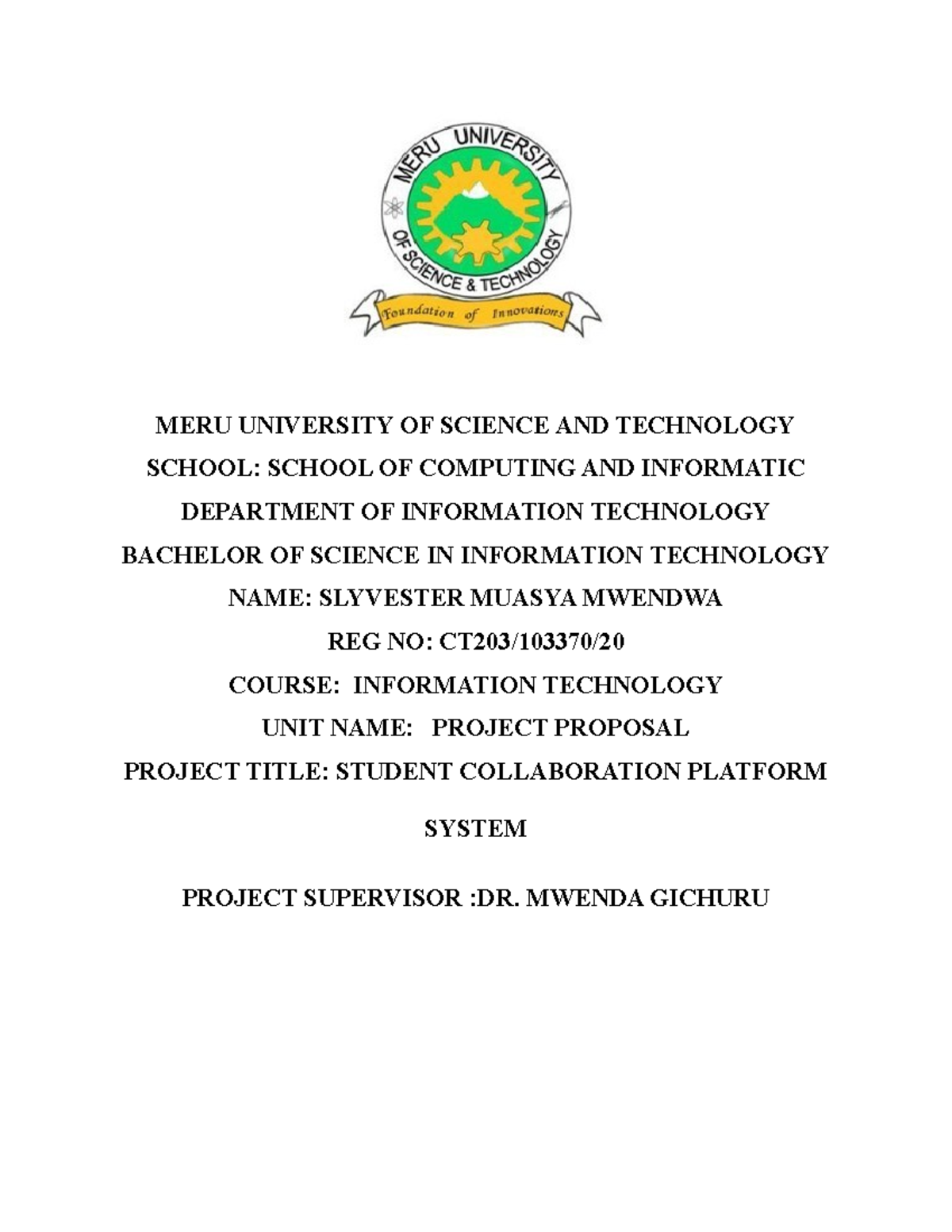 B.Sc IT Project Proposal: Student Collaboration Platform at MERU ...