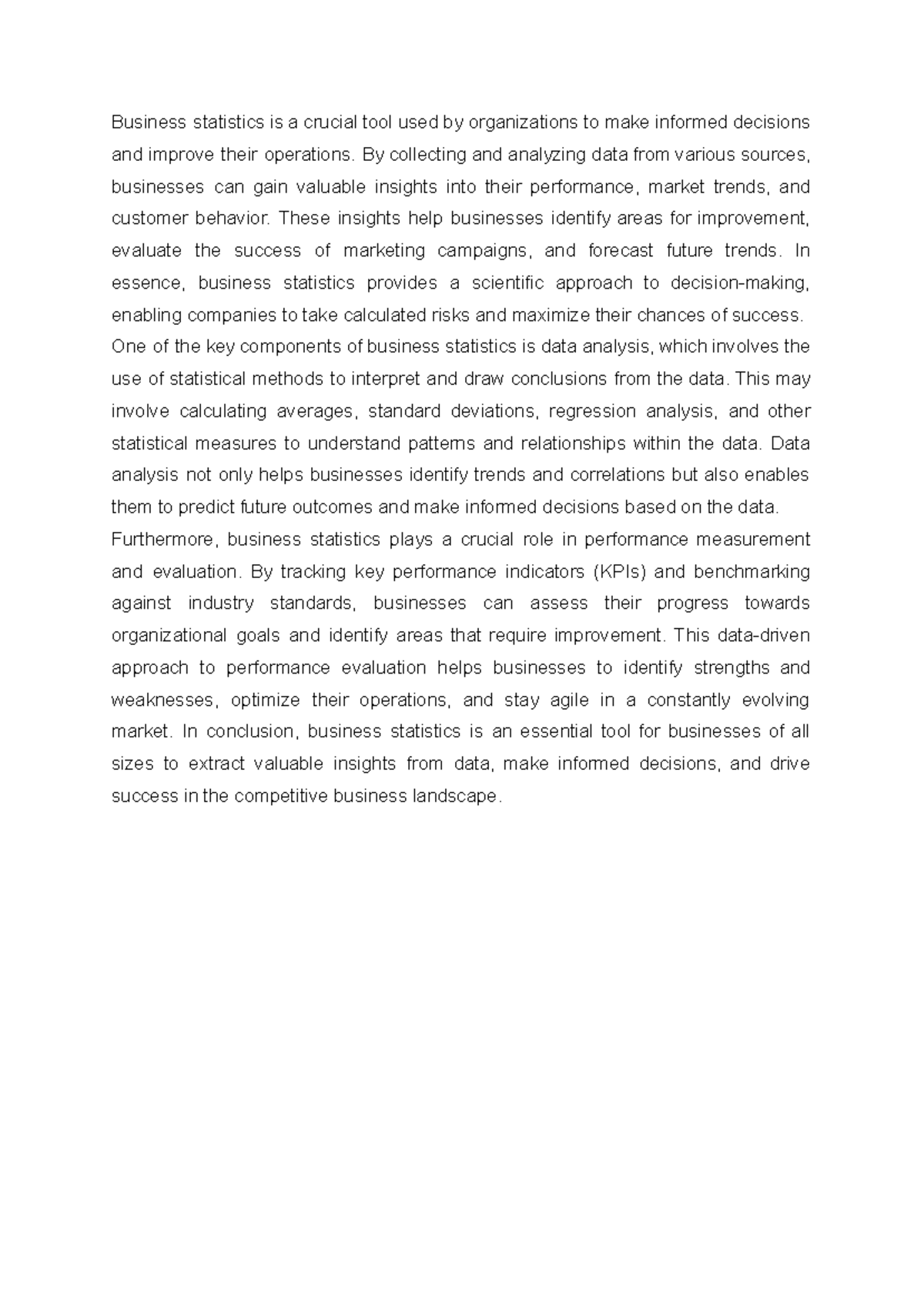 BUS 301: The Importance of Business Statistics in Decision-Making - Studocu