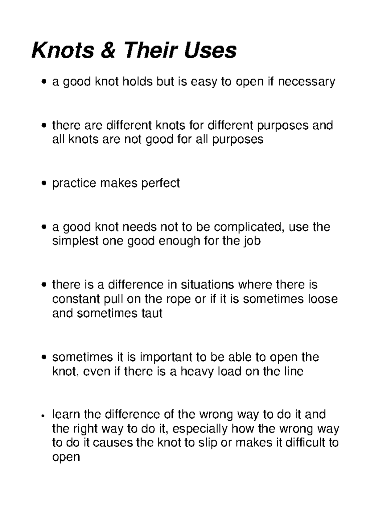 Rope Techniques 1: Essential Knot Tying Reference Guide - Studocu