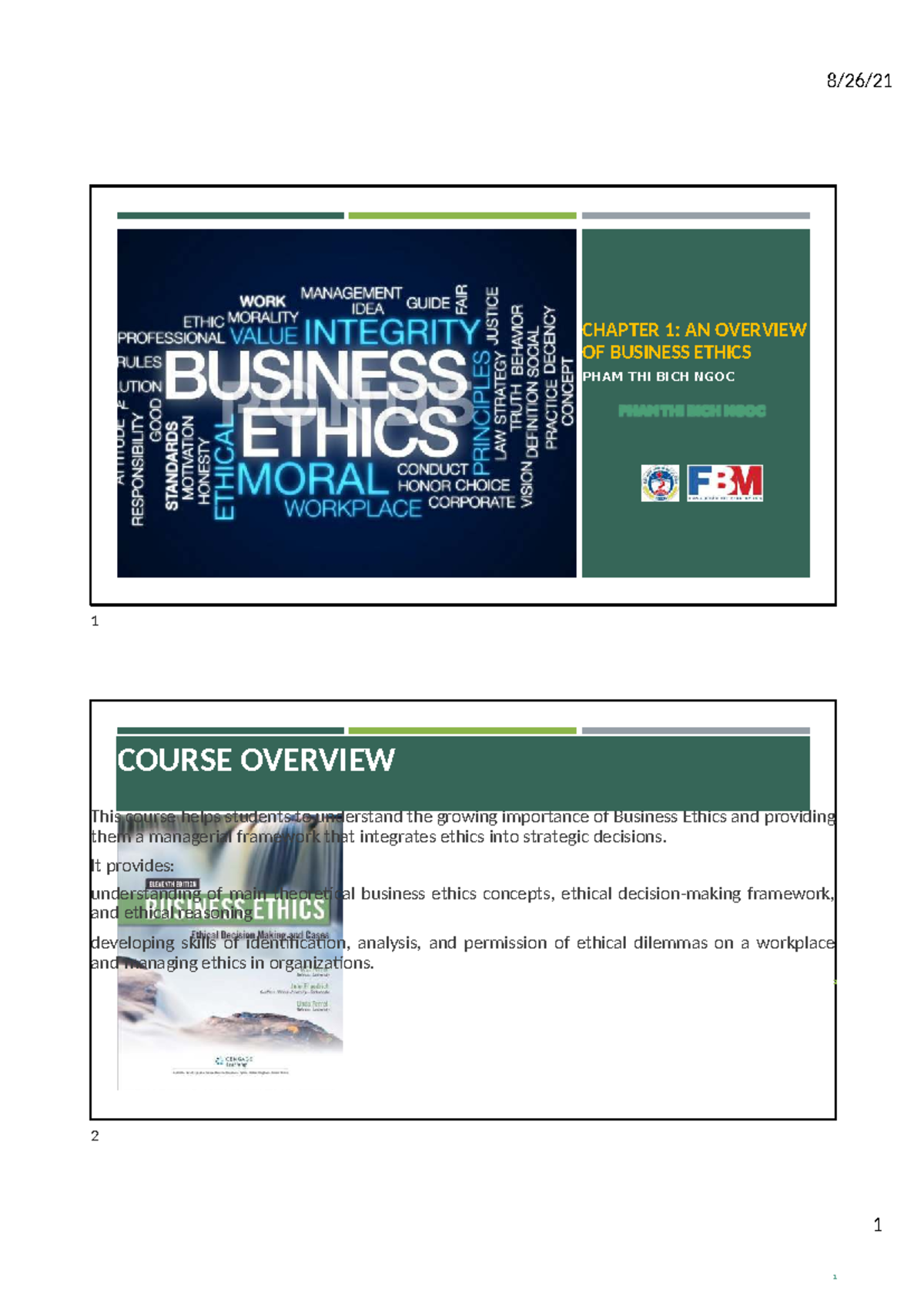 C1: Overview of Business Ethics and Its Importance - Studocu