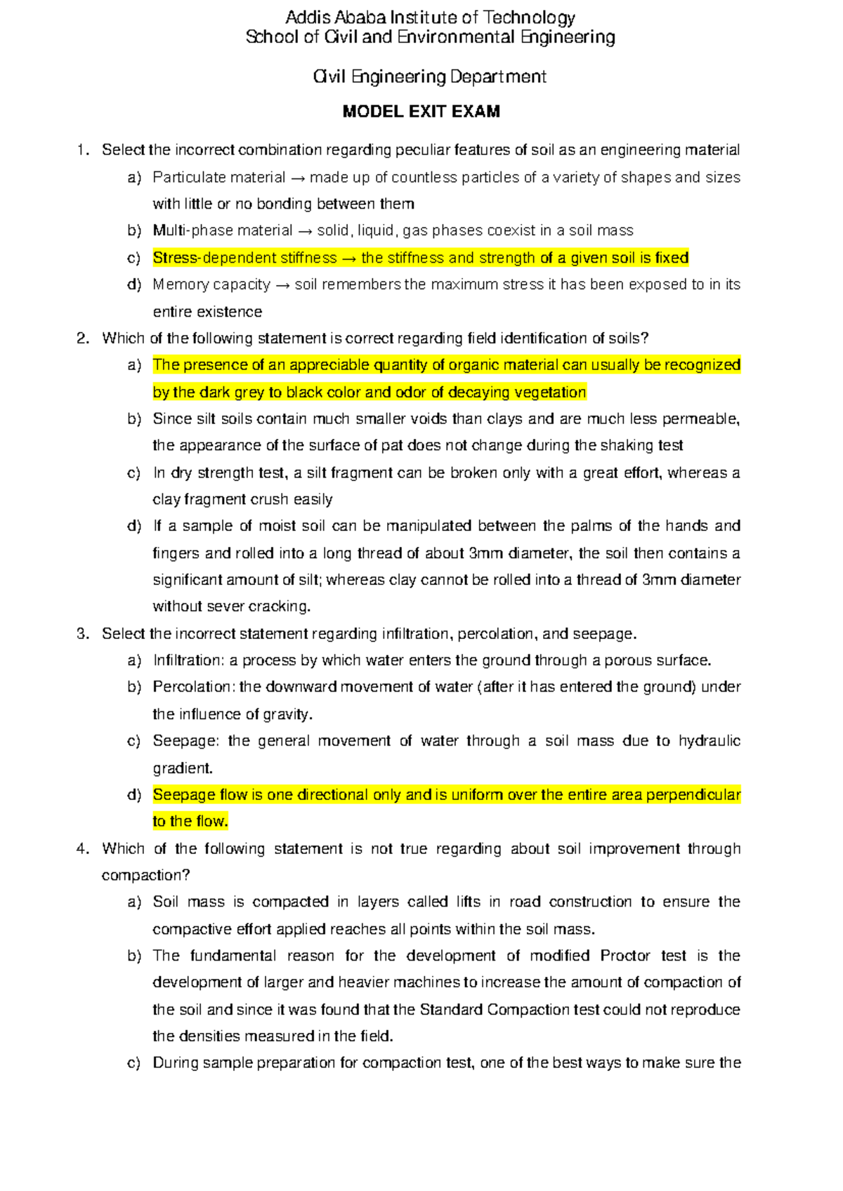 AAi T Civil Eng Model Exit Exam: Soil Mechanics & Structural Analysis ...