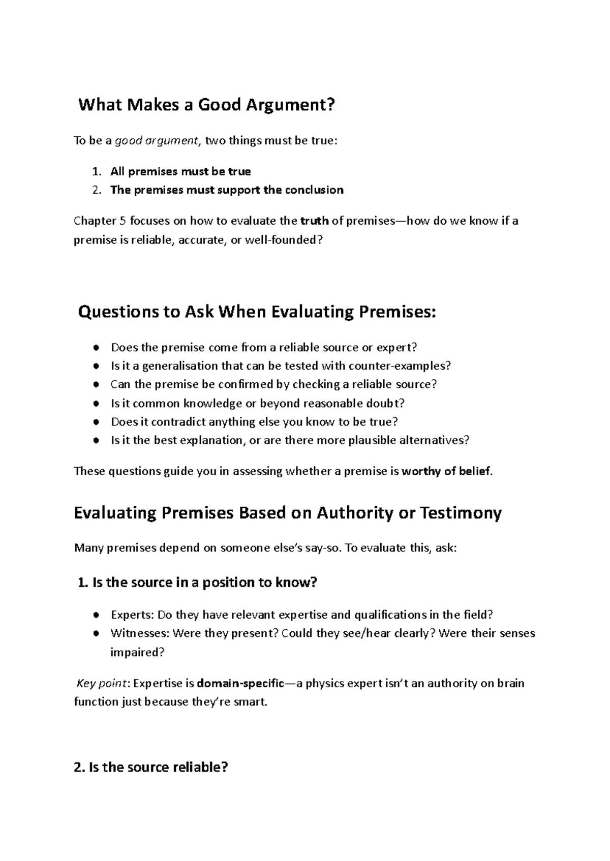 Evaluating Premises: Key Questions and Guidelines (Week 5) - Studocu
