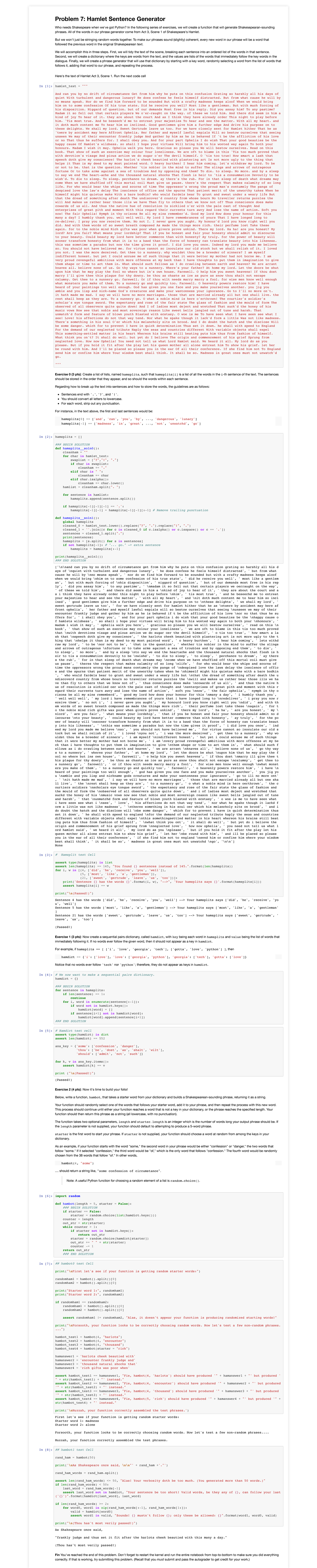 summer 2021 cse 6040 midterm 1 Problem 7 - Problem 7: Hamlet Sentence ...